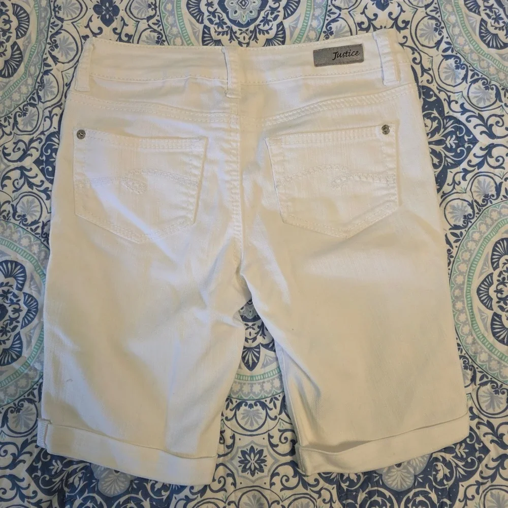 Justice Girls White Denim Bermuda Shorts Size 12R Simply Low Cuffed Hem